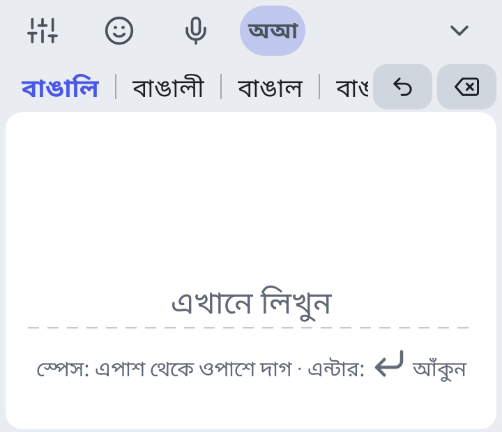 হাতে লেখার পাতা। লেখা শব্দটি “বাঙালি” হিসেবে চেনা হয়েছে, পাশে বিকল্প: বাঙালী, বাঙাল।